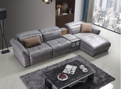 Luxus Ecksofa Leder Couch Polster Garnitur Soundsystem Multifunktion